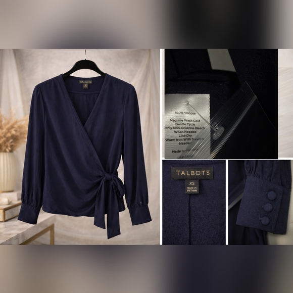 Talbots Navy Wrap Blouse - Picture 2 of 3